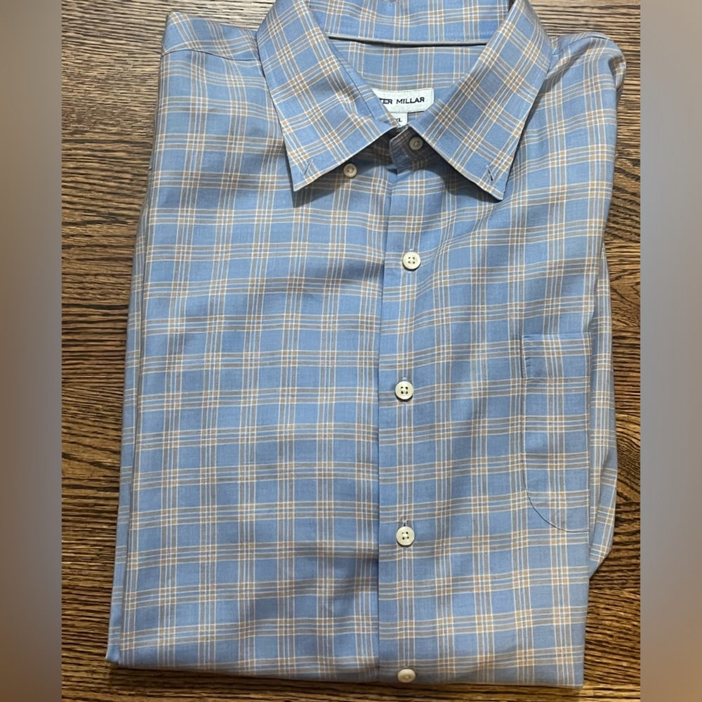 Peter Millar Blue and White Plaid Casual Button Down Shirt